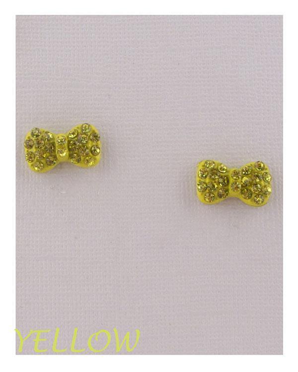Bow earrings w/decorative rhinestones - Pearlara