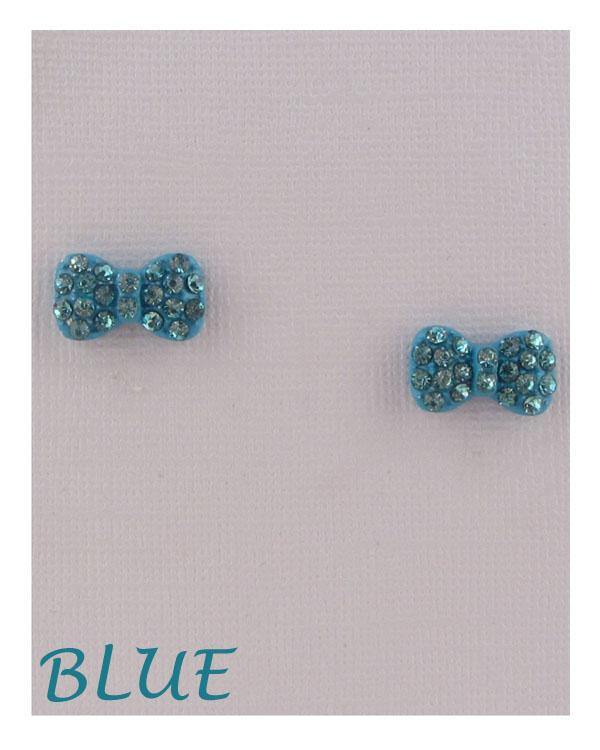 Bow earrings w/decorative rhinestones - Pearlara