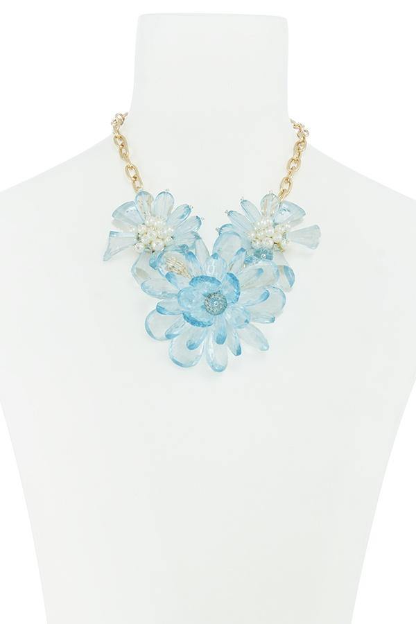 Clustered faux pearl flower statement necklace set - Pearlara