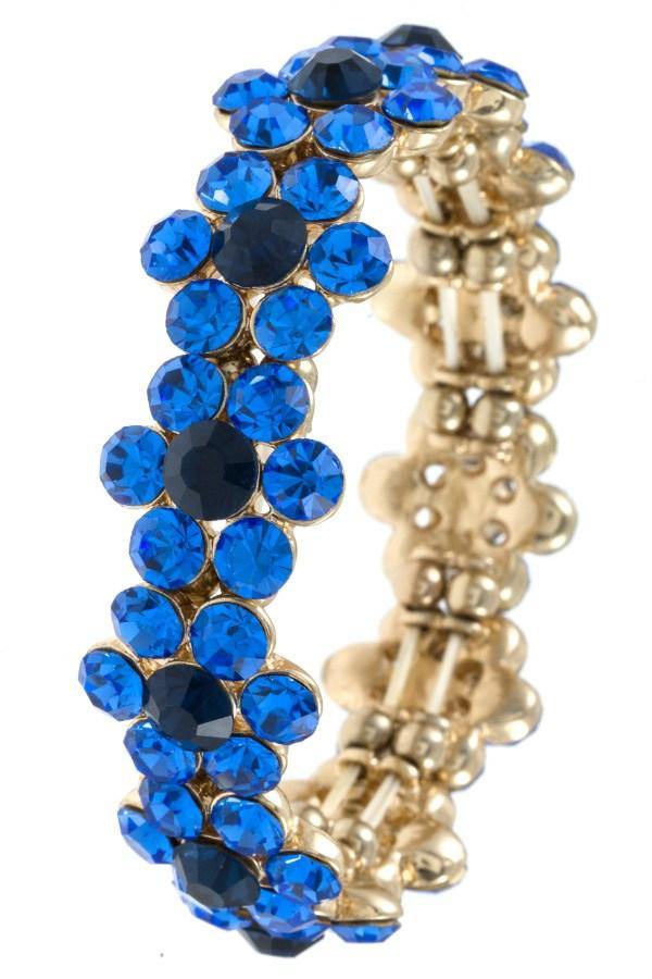 Ladies fashion round crystal gem floral link bracelet - Pearlara