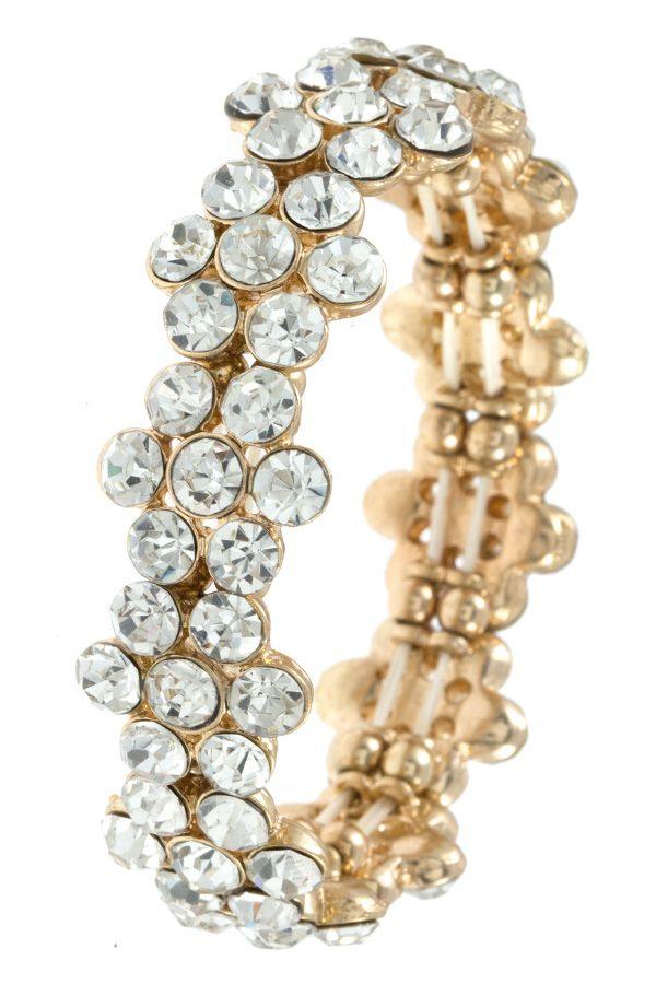 Ladies fashion round crystal gem floral link bracelet - Pearlara
