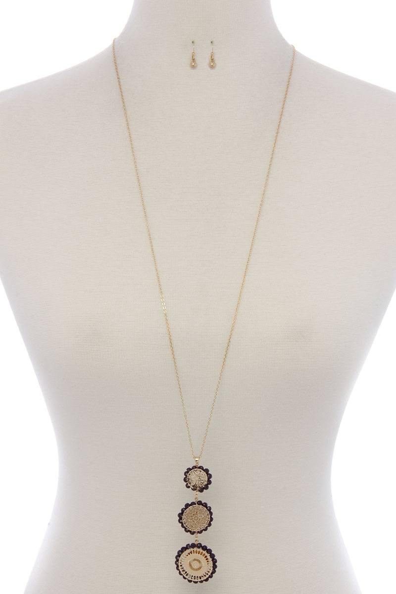 Round filigree beaded pendant long necklace - Pearlara