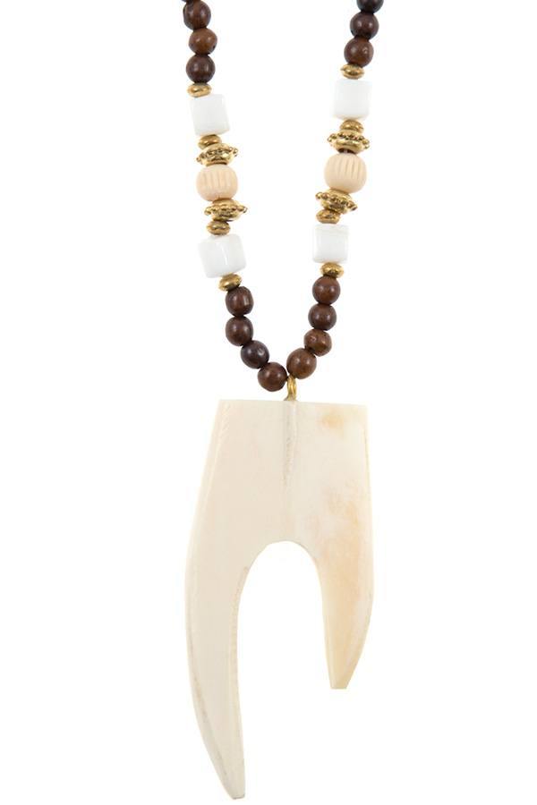 Wooded bead pendant long necklace - Pearlara