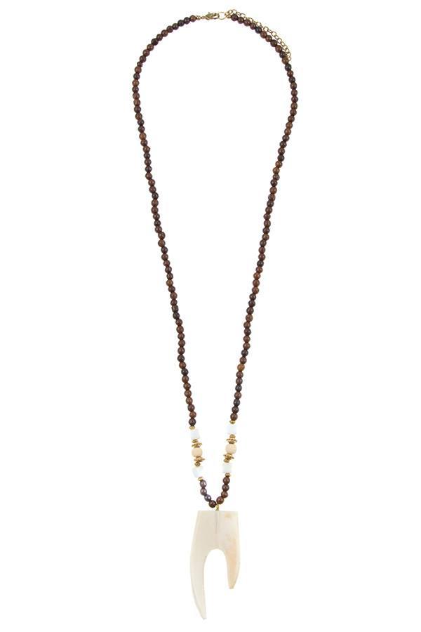 Wooded bead pendant long necklace - Pearlara