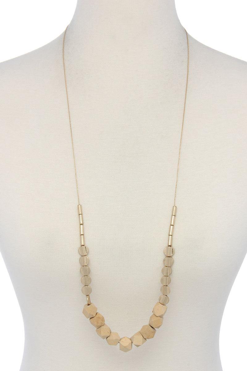 Wood geometric shape bead necklace - Pearlara