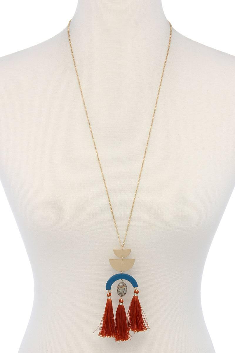 Half circle metal tassel pendant necklace - Pearlara