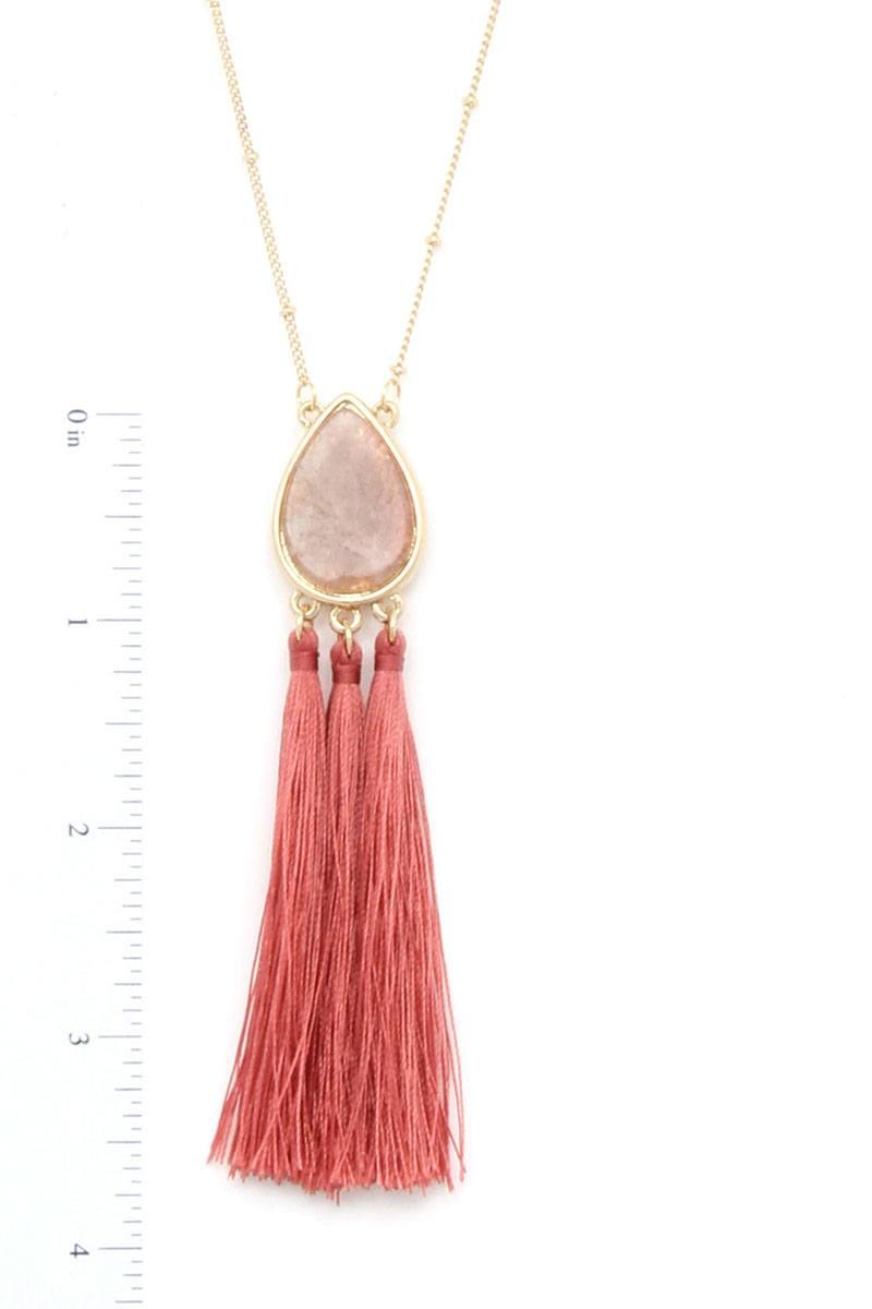 Teardrop Shape Tassel Pendant Necklace - Pearlara