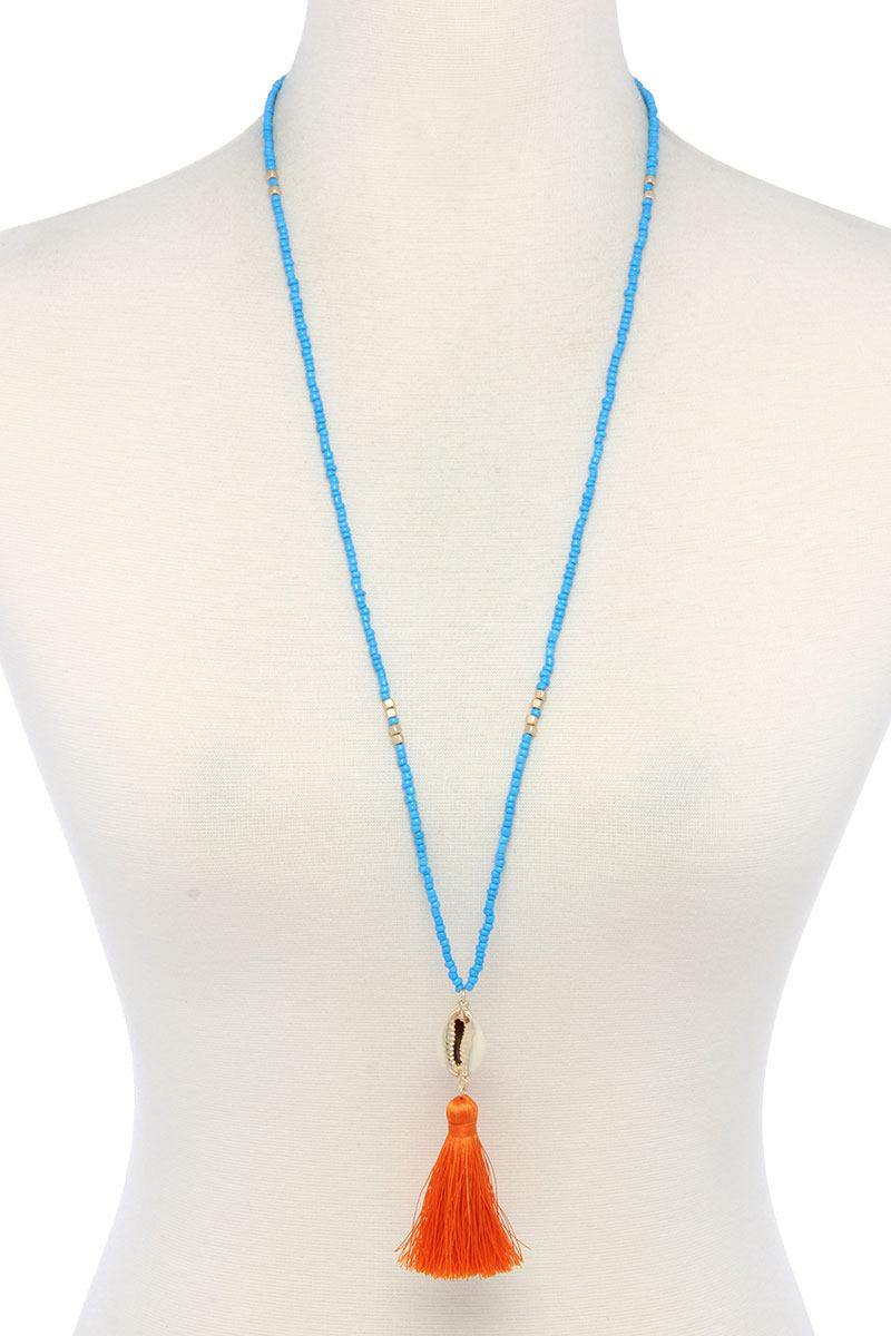 Cowrie Shell Tassel Beaded Necklace - Pearlara