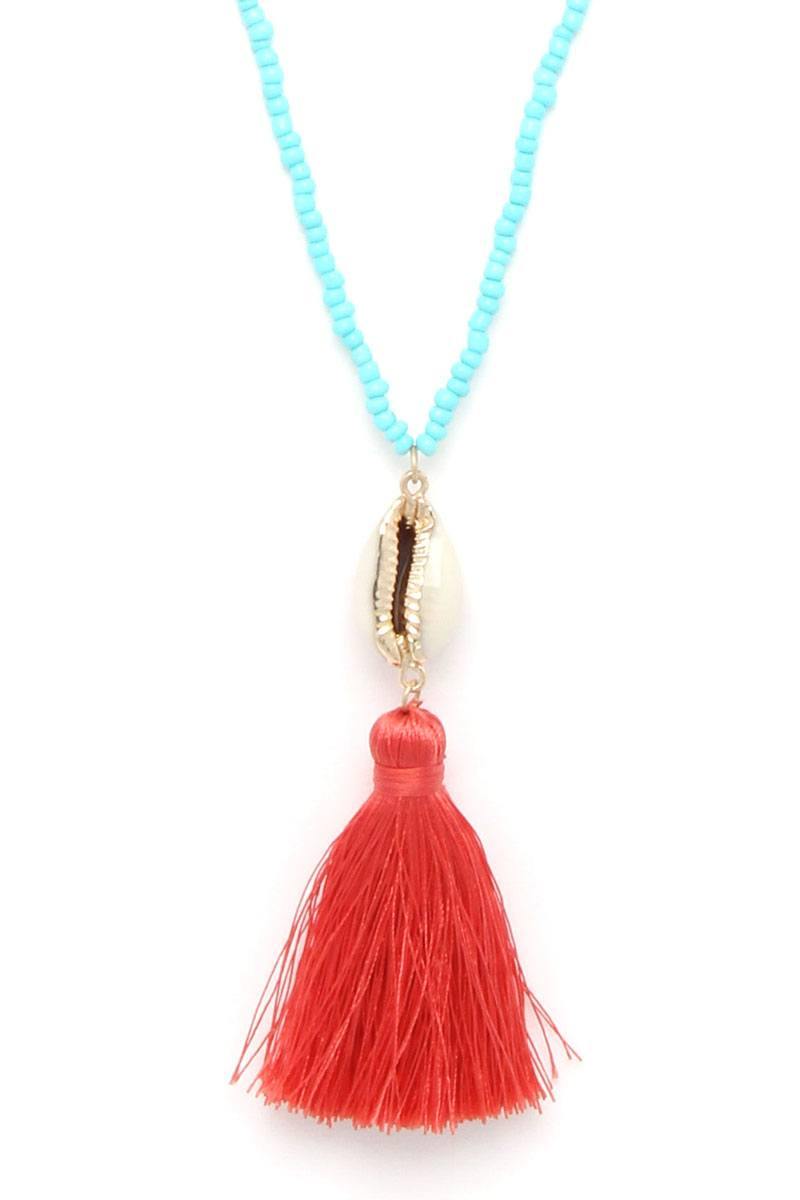 Cowrie Shell Tassel Beaded Necklace - Pearlara