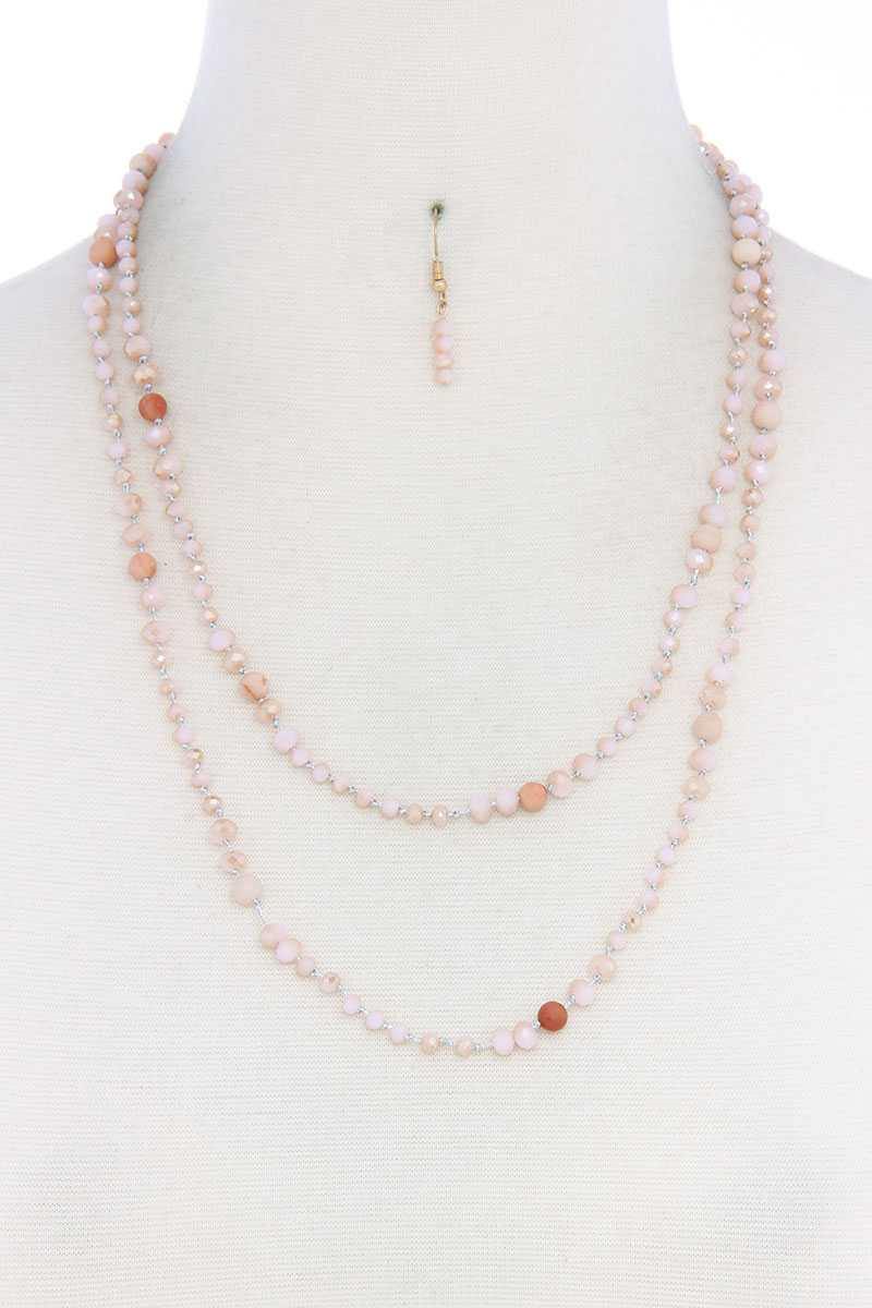 Beaded Fashion Long Necklace And Earring Set - Pearlara