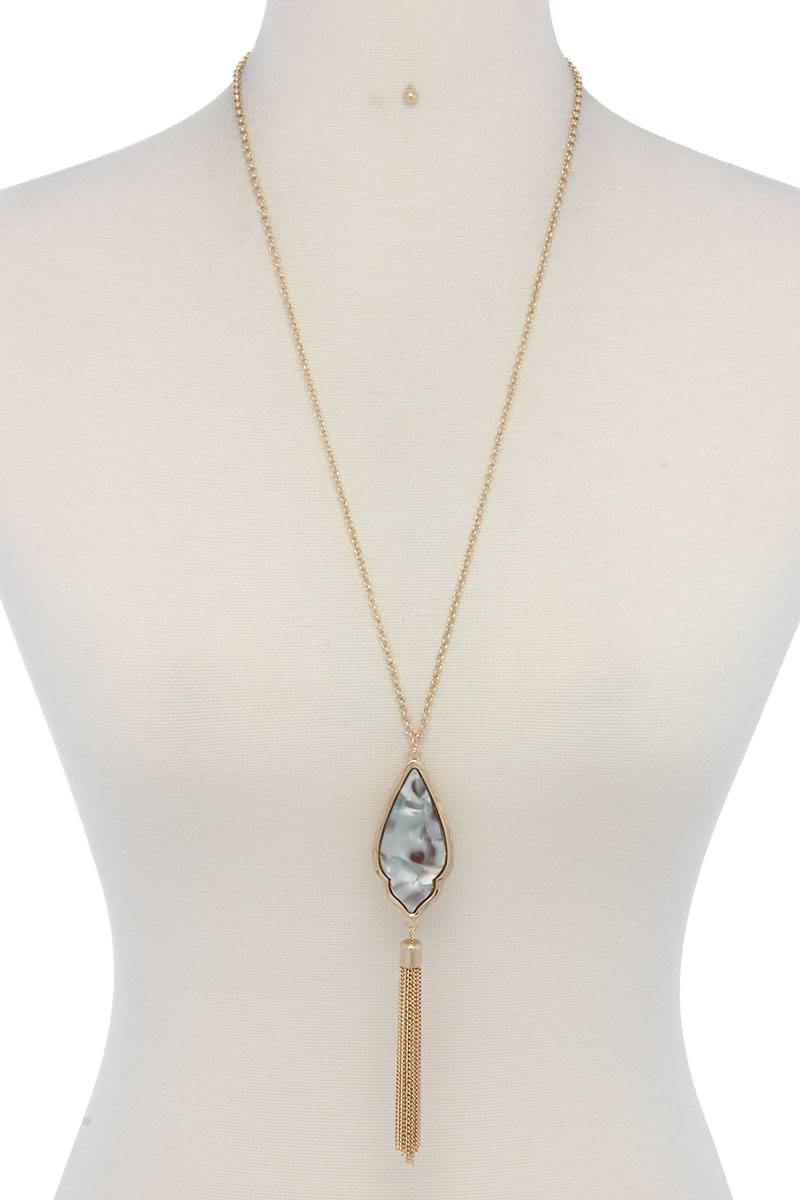 Acetate Moroccan Shape Chain Tassel Pendant Necklace - Pearlara