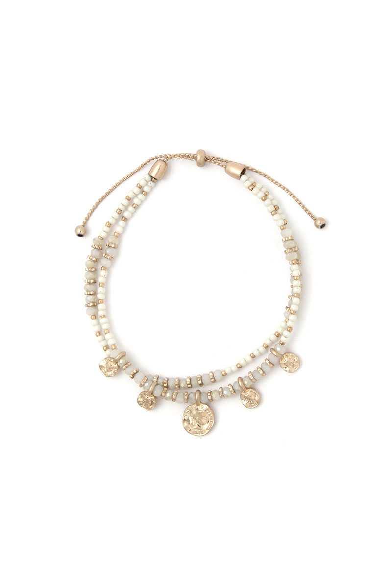 Coin Charm Beaded Adjustable Bracelet - Pearlara