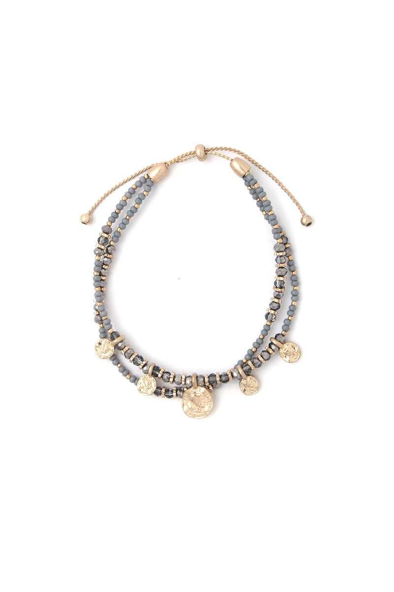 Coin Charm Beaded Adjustable Bracelet - Pearlara