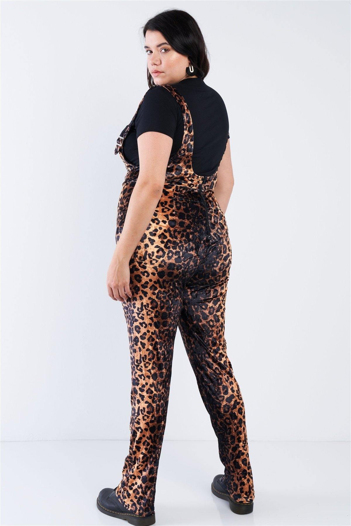 Plus Size Leopard Print High Waist Overall Jumpsuit - Pearlara