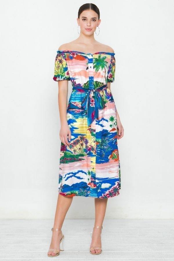 A Printed Woven Dress - Pearlara