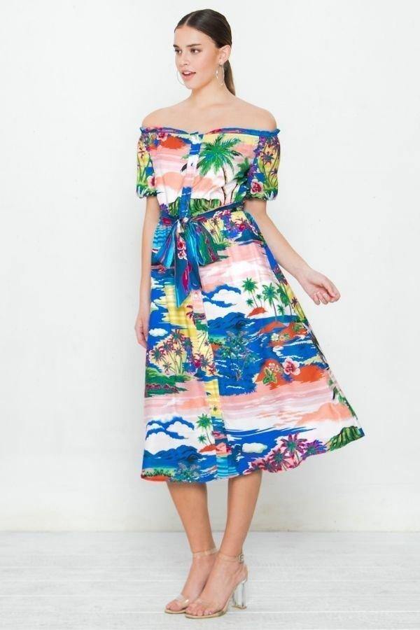 A Printed Woven Dress - Pearlara