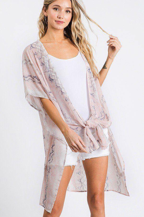 Chiffon Patterned Open Front Kimono - Pearlara