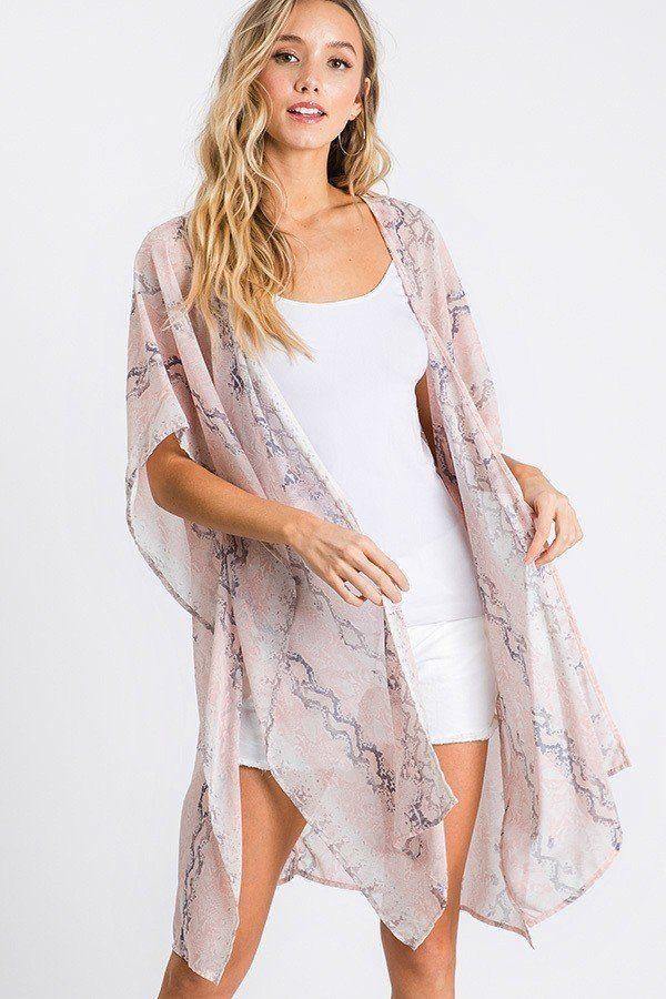 Chiffon Patterned Open Front Kimono - Pearlara