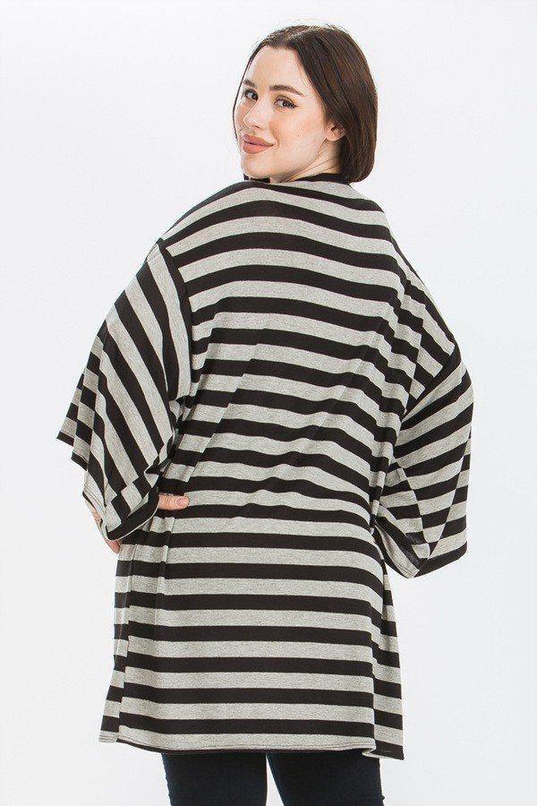 Striped, Cardigan With Kimono Style Sleeves - Pearlara