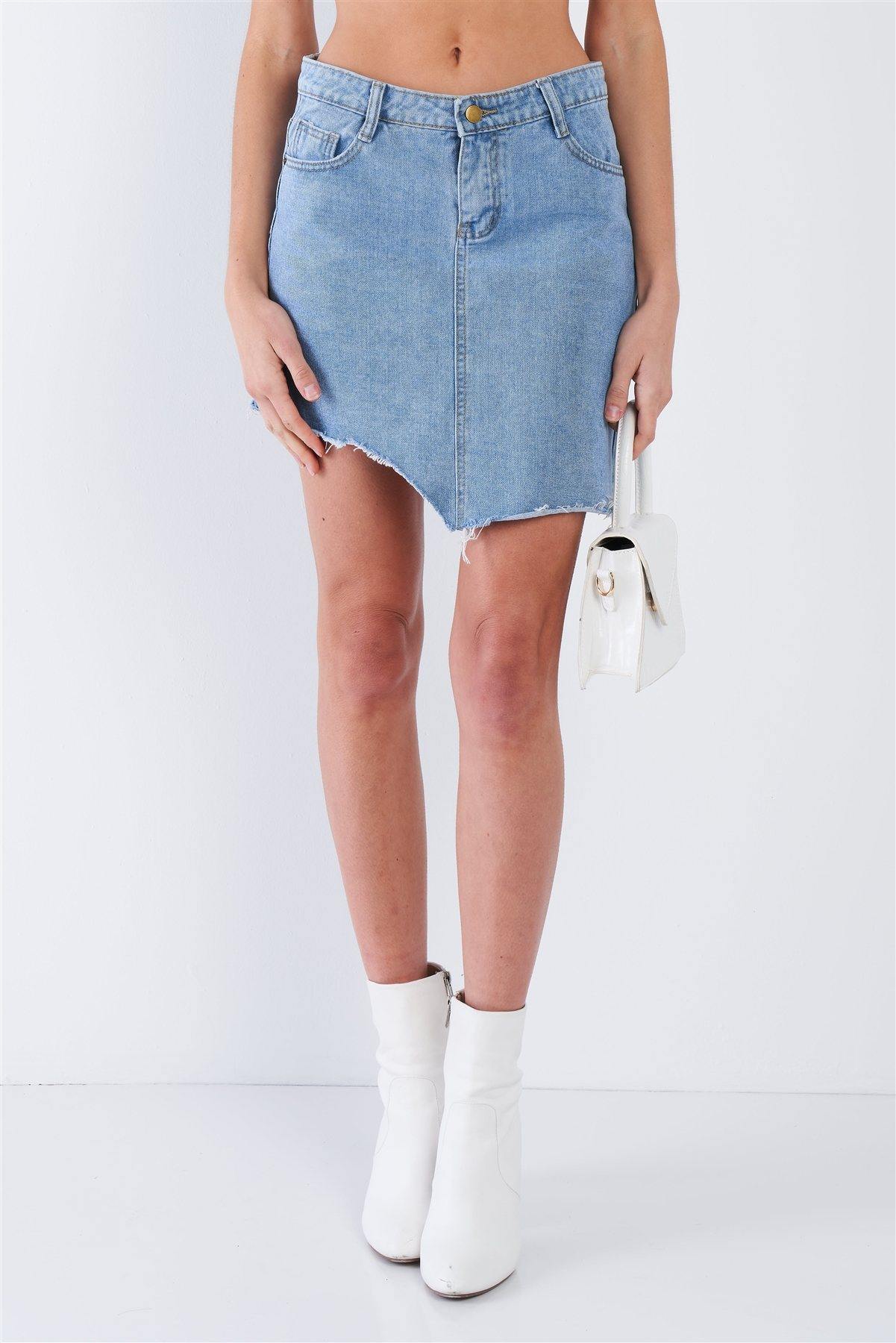 Asymmetrical Raw Cut Hem Mini Skirt - Pearlara