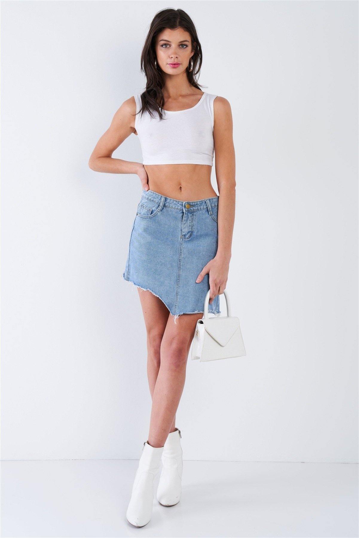 Asymmetrical Raw Cut Hem Mini Skirt - Pearlara