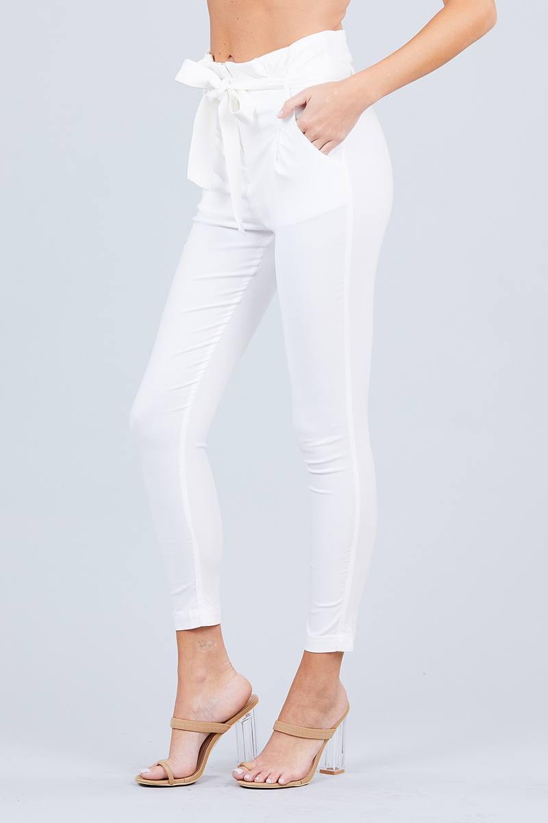 High Waisted Belted Pegged Stretch Pant - Pearlara