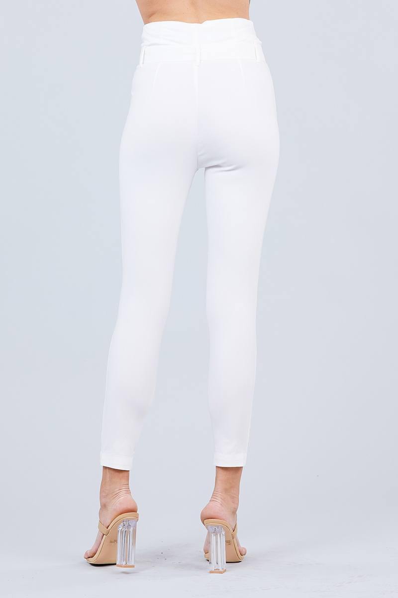 High Waisted Belted Pegged Stretch Pant - Pearlara