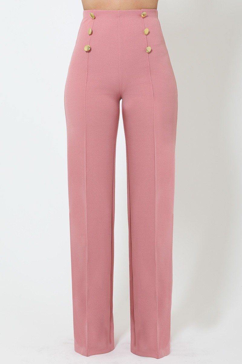 High-waist Crepe Pants With Buttons - Pearlara