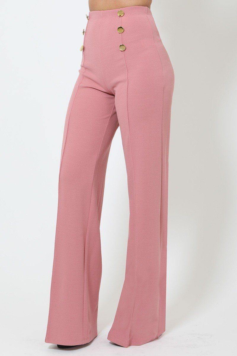 High-waist Crepe Pants With Buttons - Pearlara