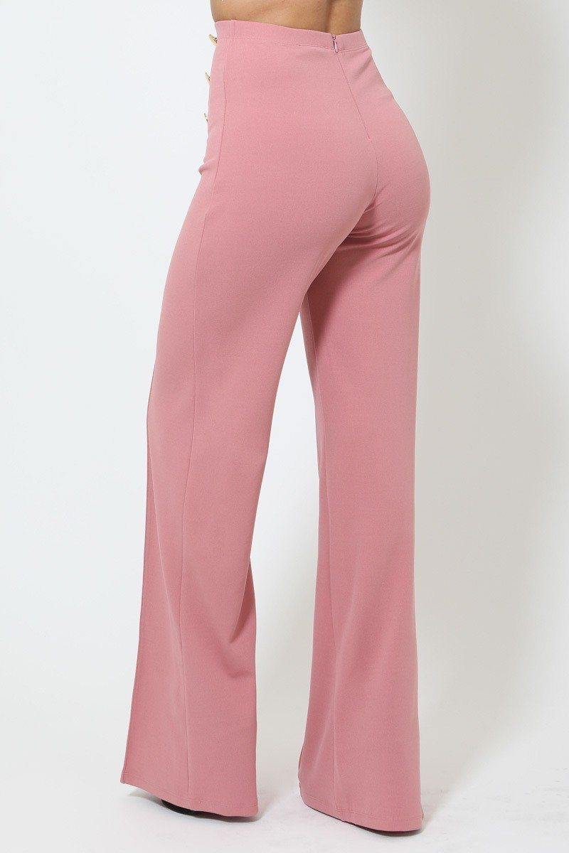 High-waist Crepe Pants With Buttons - Pearlara