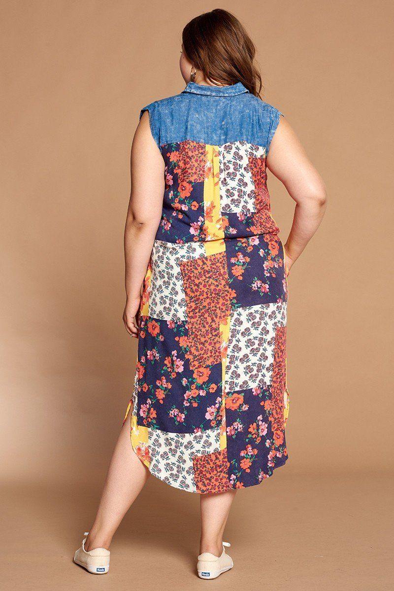 Mixed-floral Patchwork Printed Button-down Maxi Dress - Pearlara