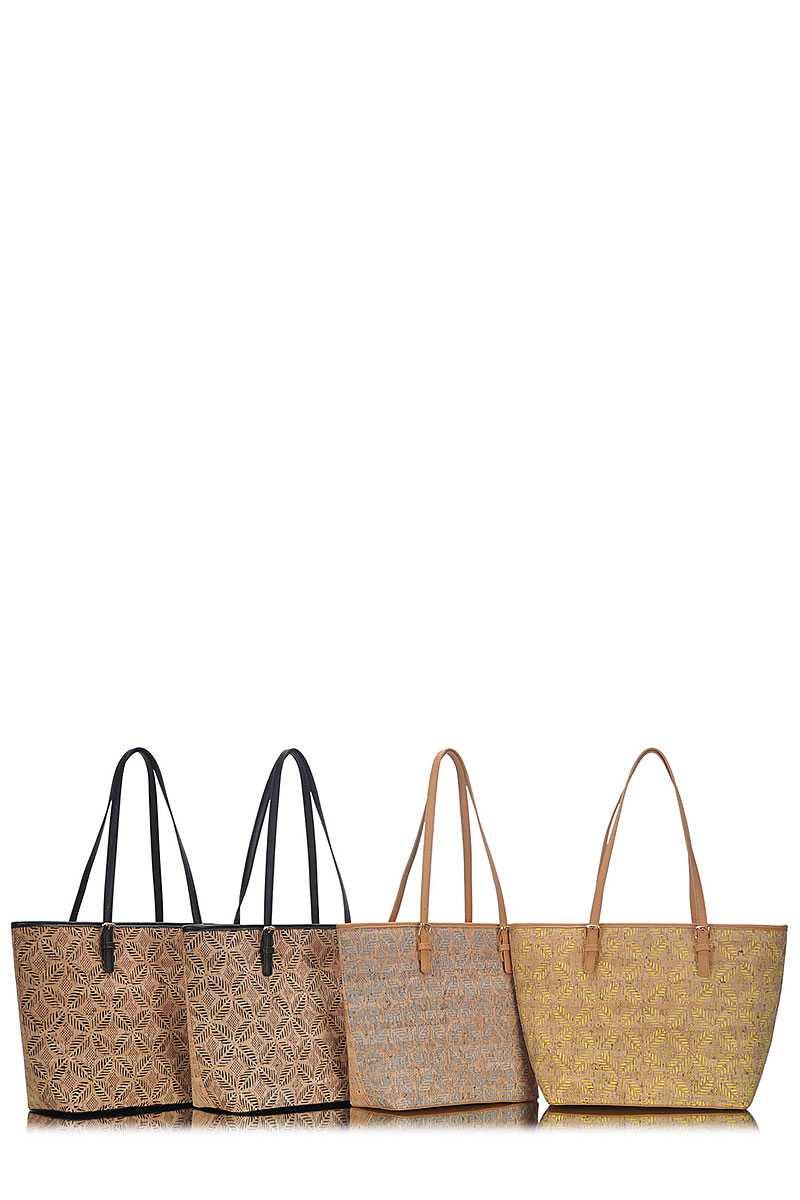 Chic Trendy Cork Textured Fashion Pattern Shopper Bag - Pearlara