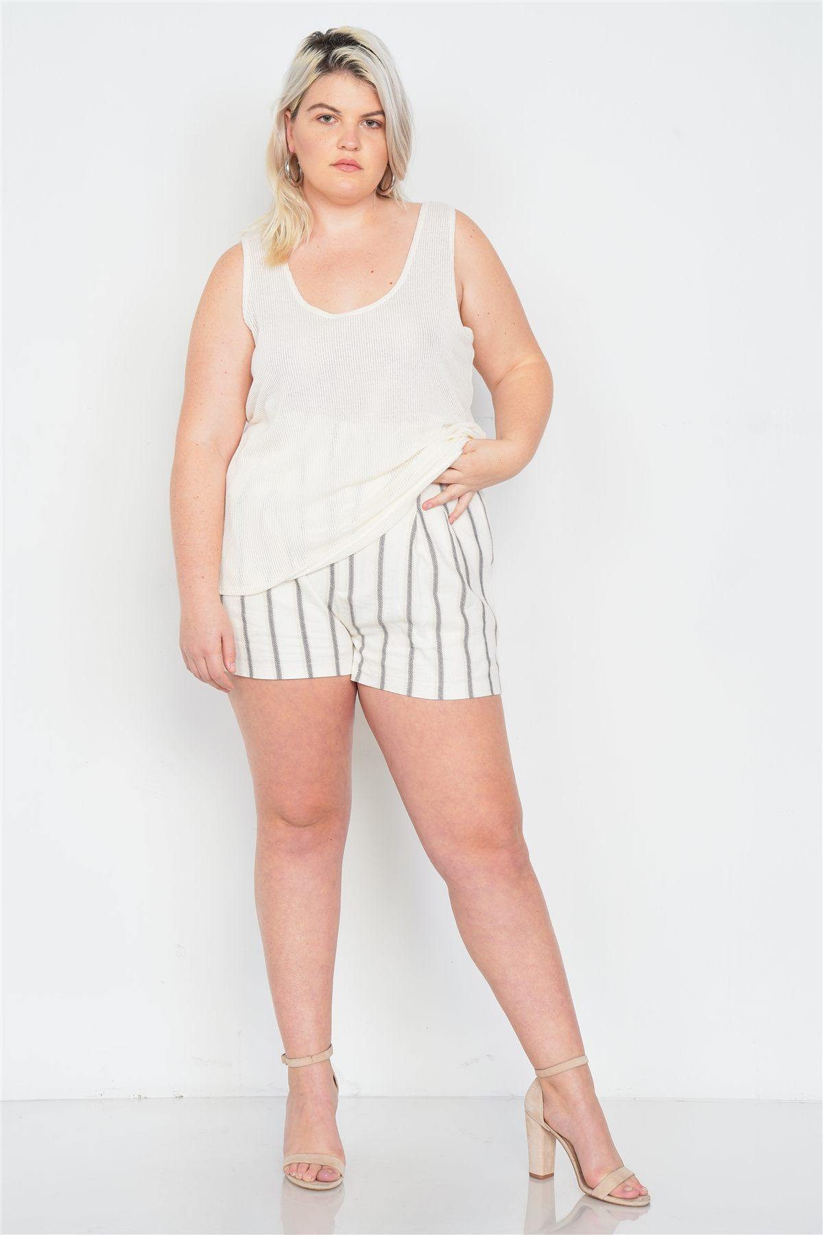 Plus Size Sheer Ivory Ribbed Causal Tank Top - Pearlara