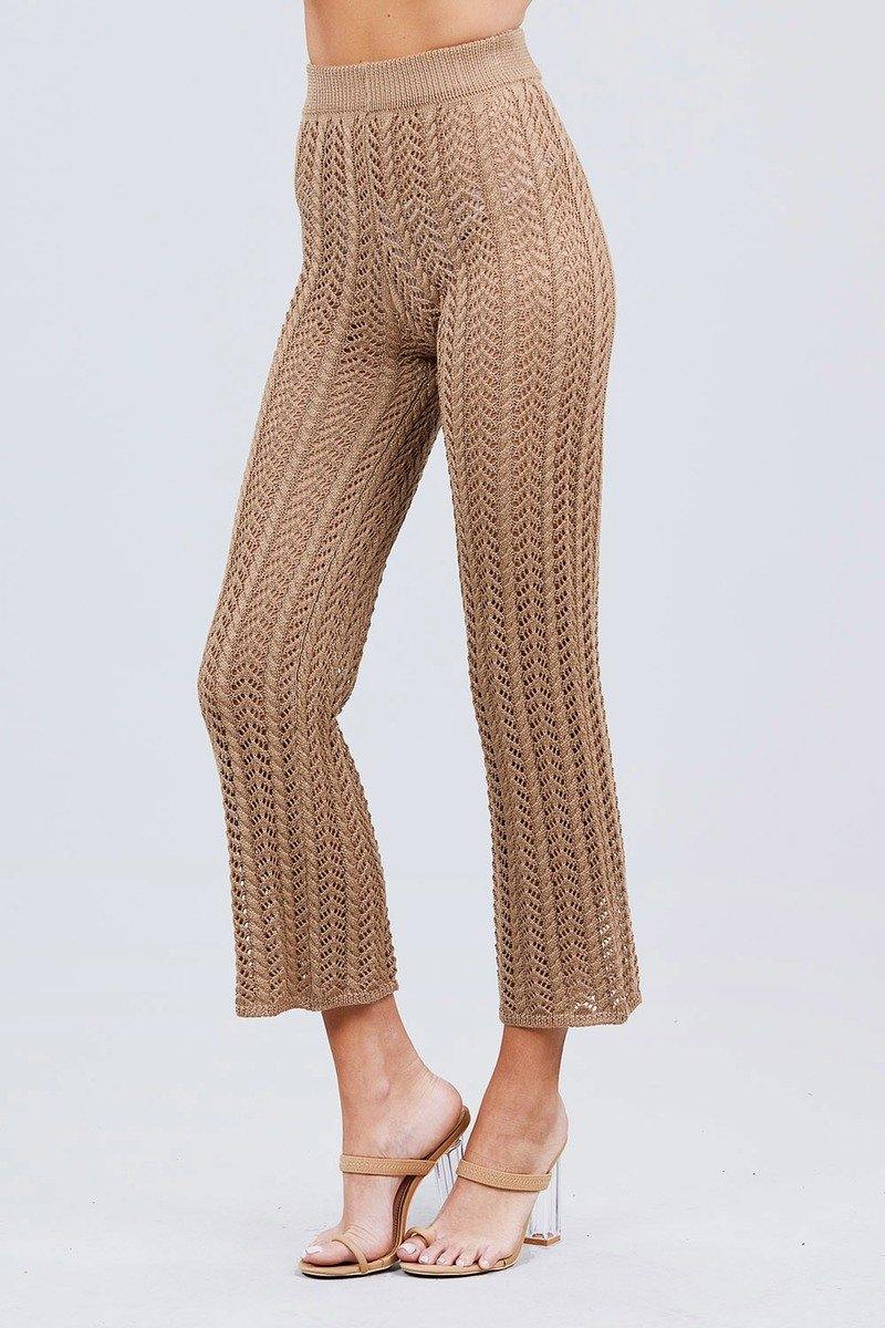Flare Long Fishnet Sweater Pants - Pearlara