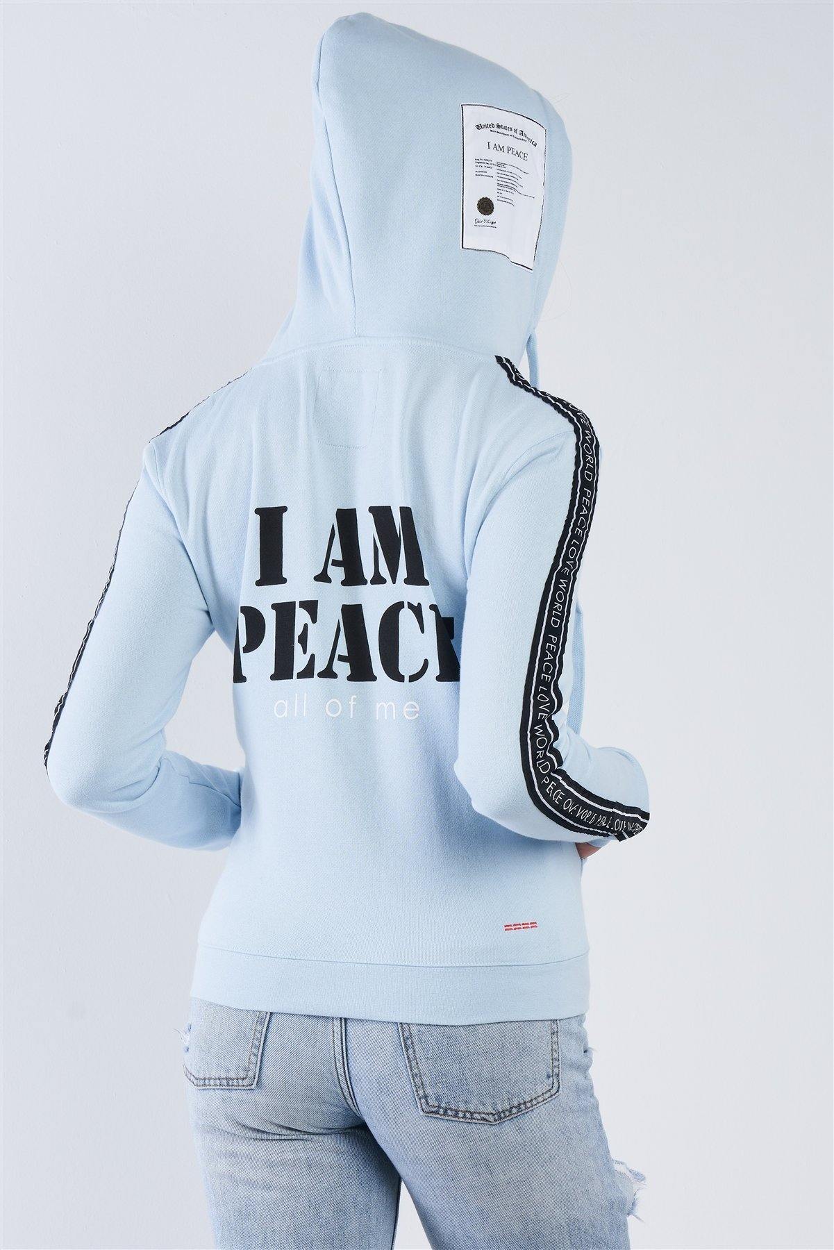 Baby Blue "i Am Peace, All Of Me" Graphic Long Sleeve Hoodie - Pearlara