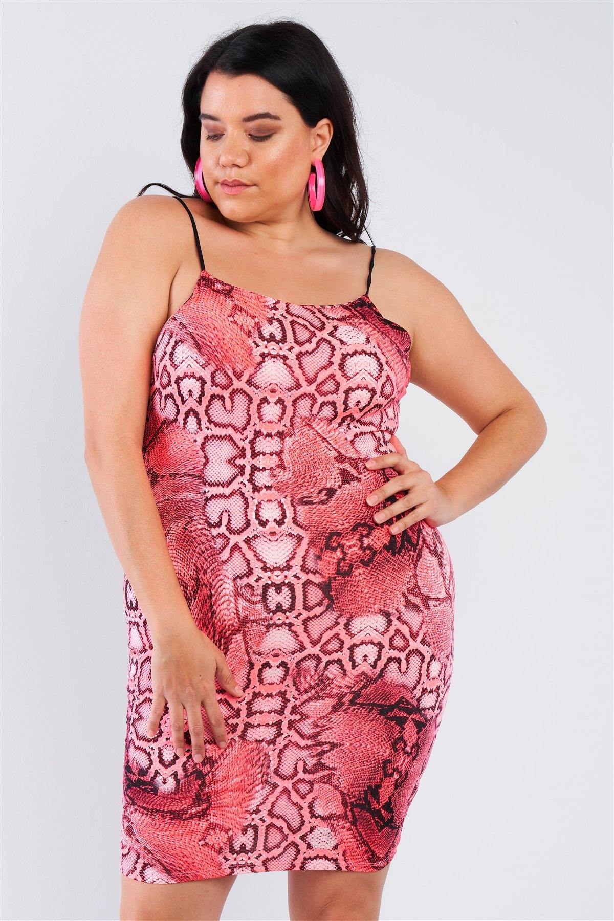 Plus Size Snake Print Open Back Mini Dress - Pearlara