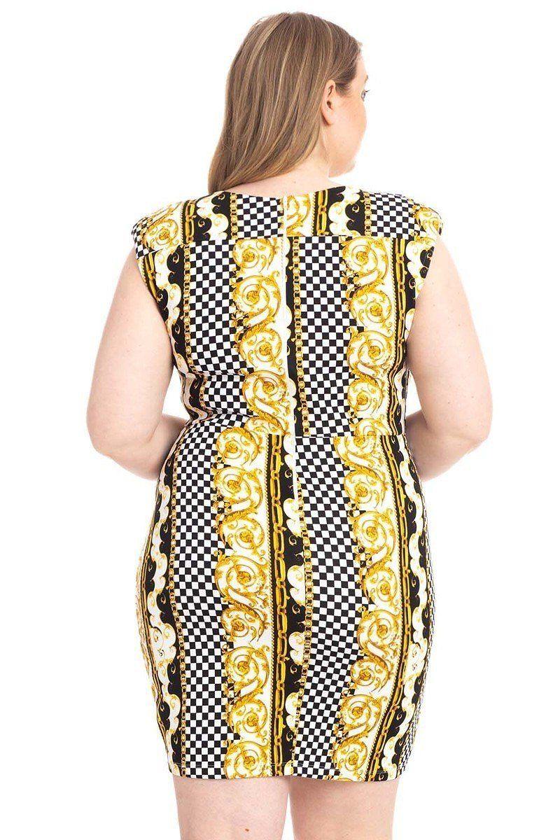 Plus Size Boarder Print  V-neck Bodycon Dress - Pearlara