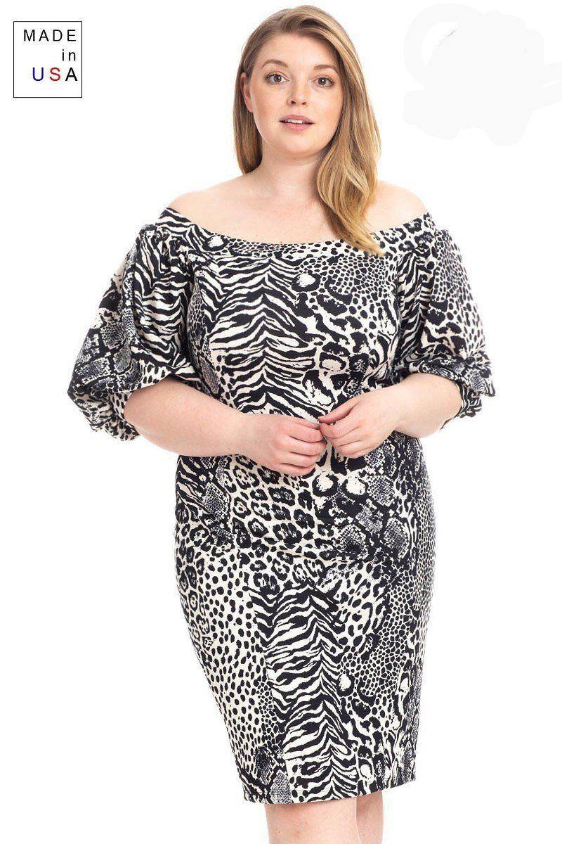 Plus Size  Animal Print Crepe Stretch Bodycon Dress - Pearlara