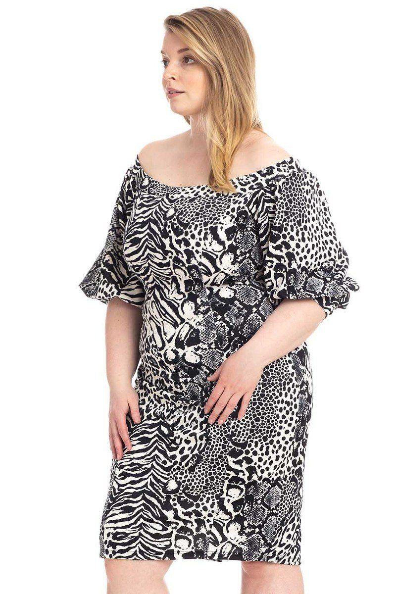 Plus Size  Animal Print Crepe Stretch Bodycon Dress - Pearlara