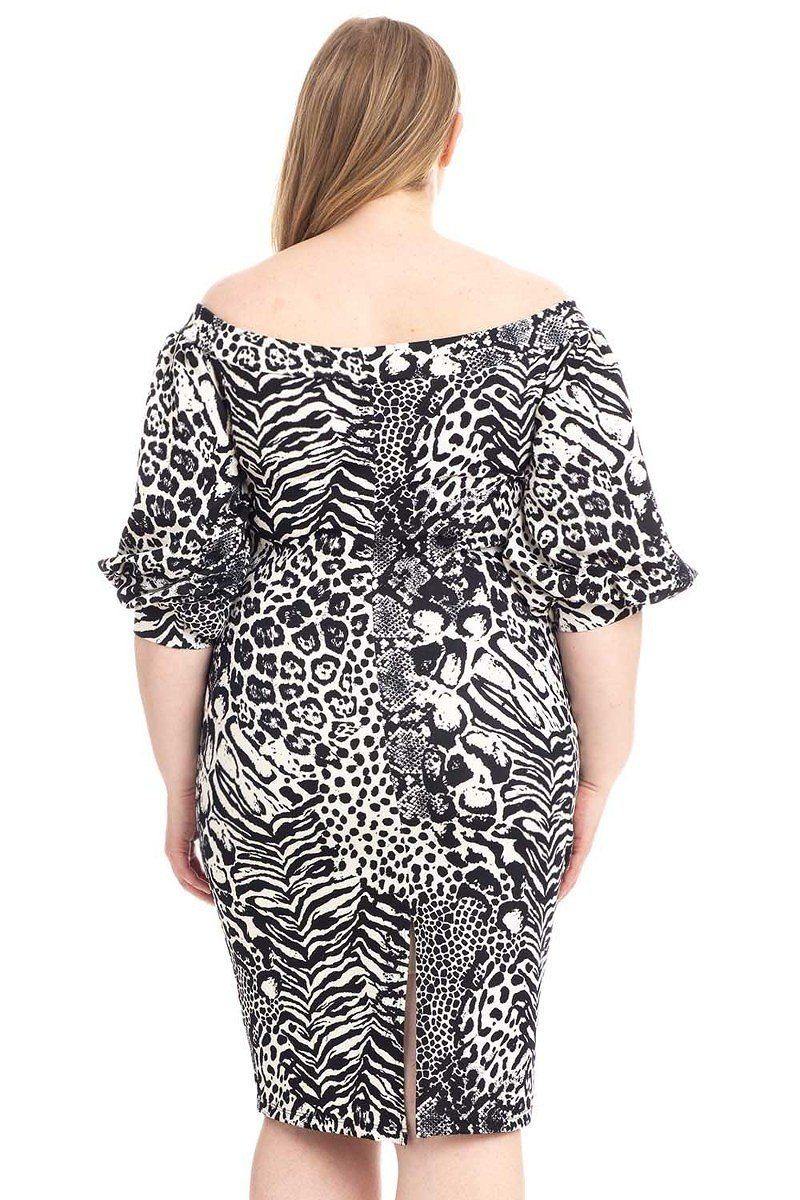 Plus Size  Animal Print Crepe Stretch Bodycon Dress - Pearlara