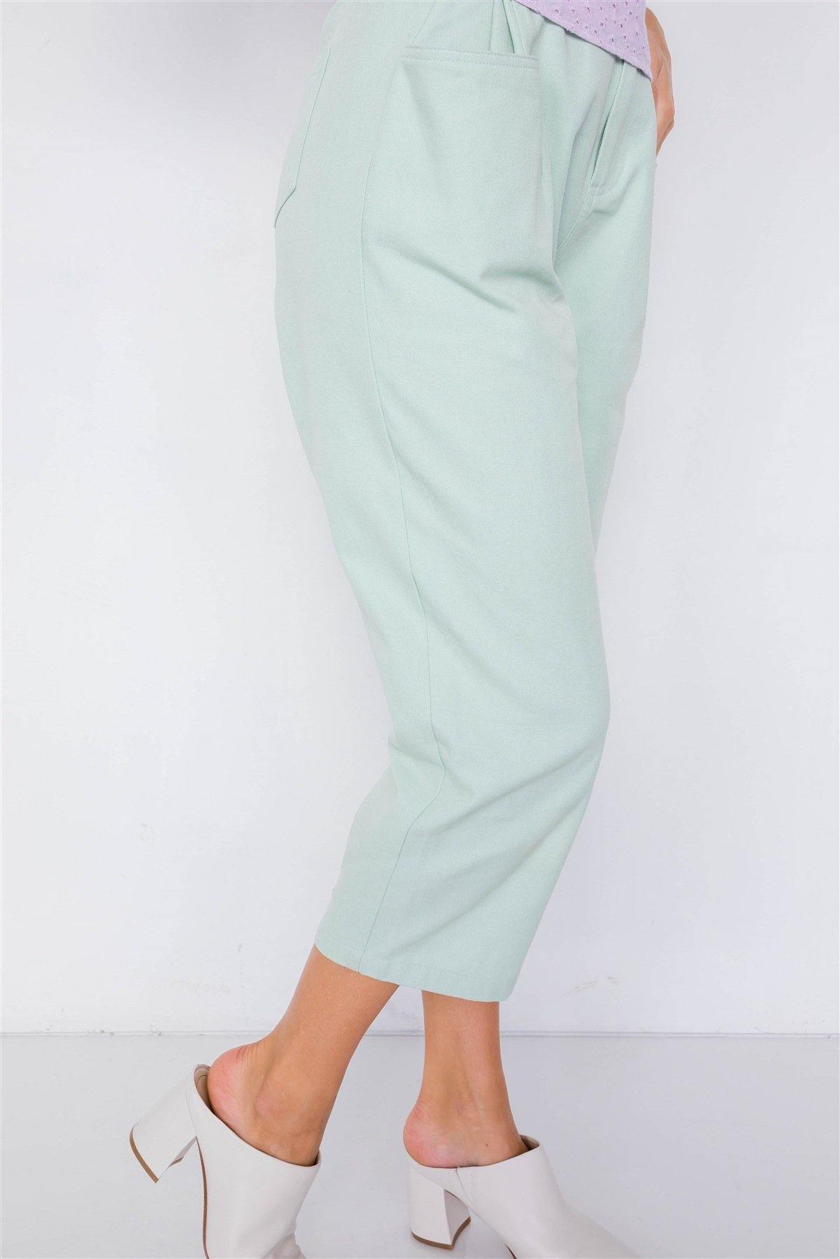 Pastel Chic Solid Ankle Wide Leg Adjustable Snap Waist Pants - Pearlara