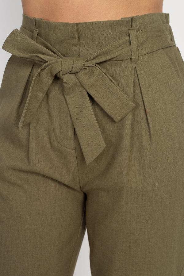 Belted Linen Paper Bag Pants - Pearlara