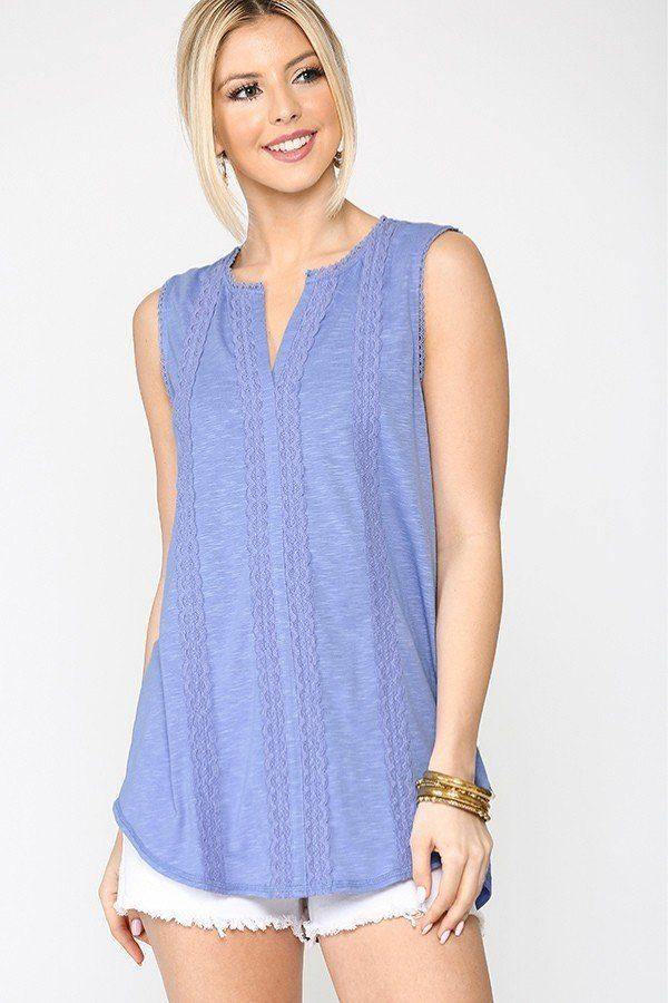 Sleeveless Lace Trim Tunic Top With Scoop Hem - Pearlara