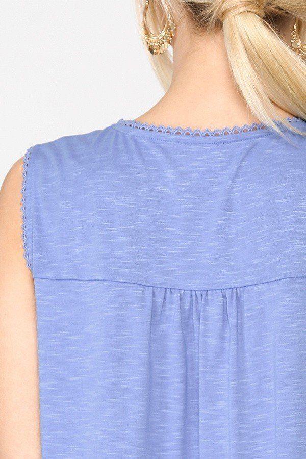 Sleeveless Lace Trim Tunic Top With Scoop Hem - Pearlara