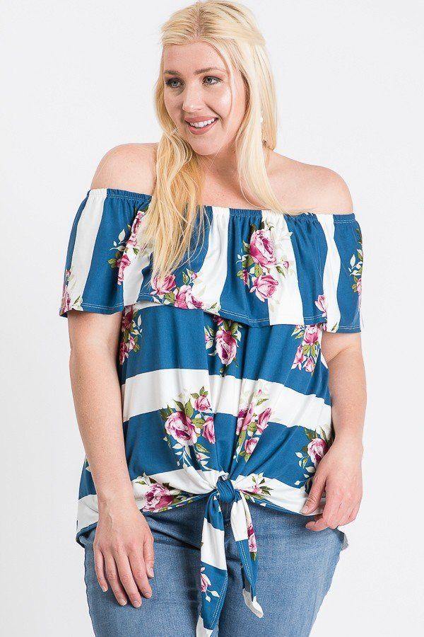 Off Shoulder Ruffled Front Tie Top - Pearlara