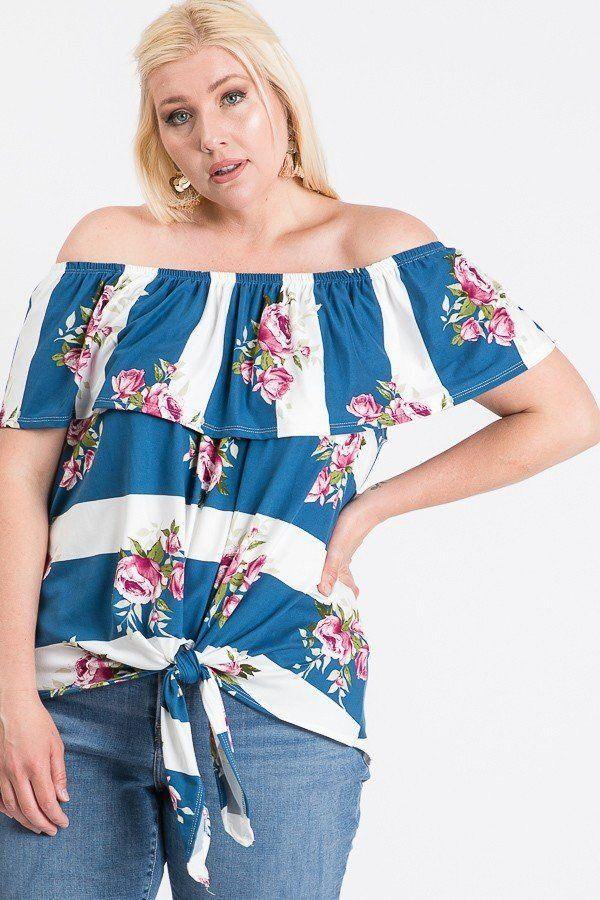 Off Shoulder Ruffled Front Tie Top - Pearlara