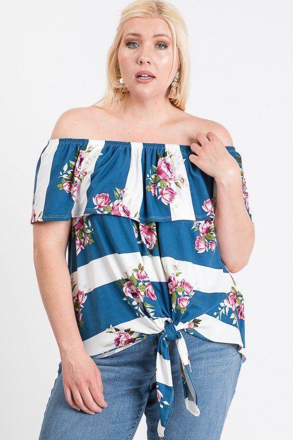 Off Shoulder Ruffled Front Tie Top - Pearlara