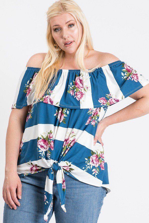 Off Shoulder Ruffled Front Tie Top - Pearlara