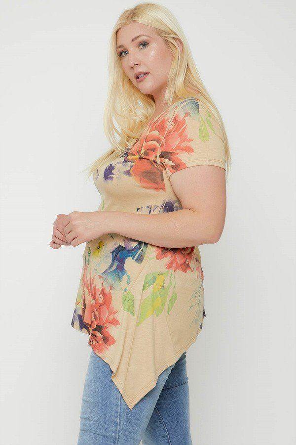 Multi-colored Watercolor Flower Print Tunic - Pearlara