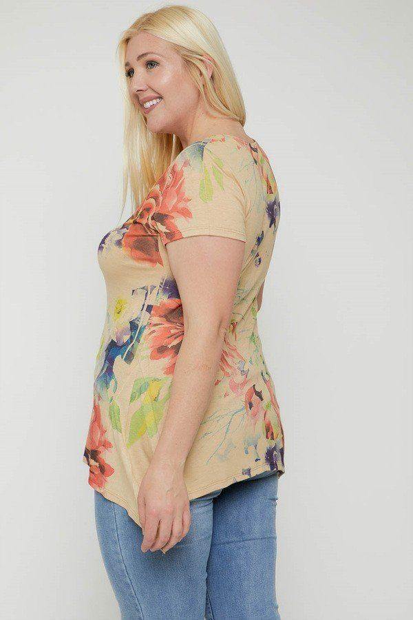 Multi-colored Watercolor Flower Print Tunic - Pearlara